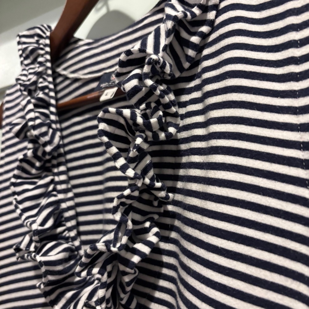 Sailor Sailor Dress By Just Madras Navy White Striped Ruffle Neck Sleeveless - Picture 4 of 11
